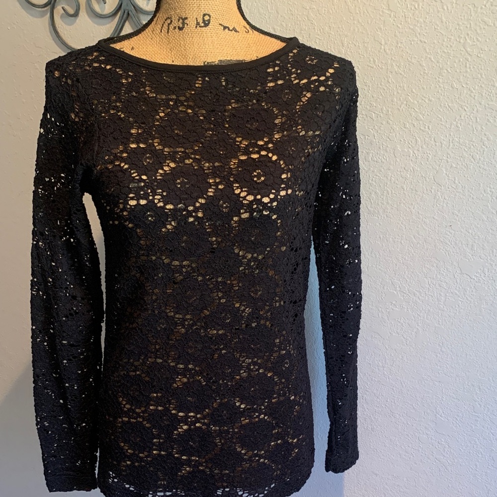 Nally & Millie Black Lace Long Sleeve Top